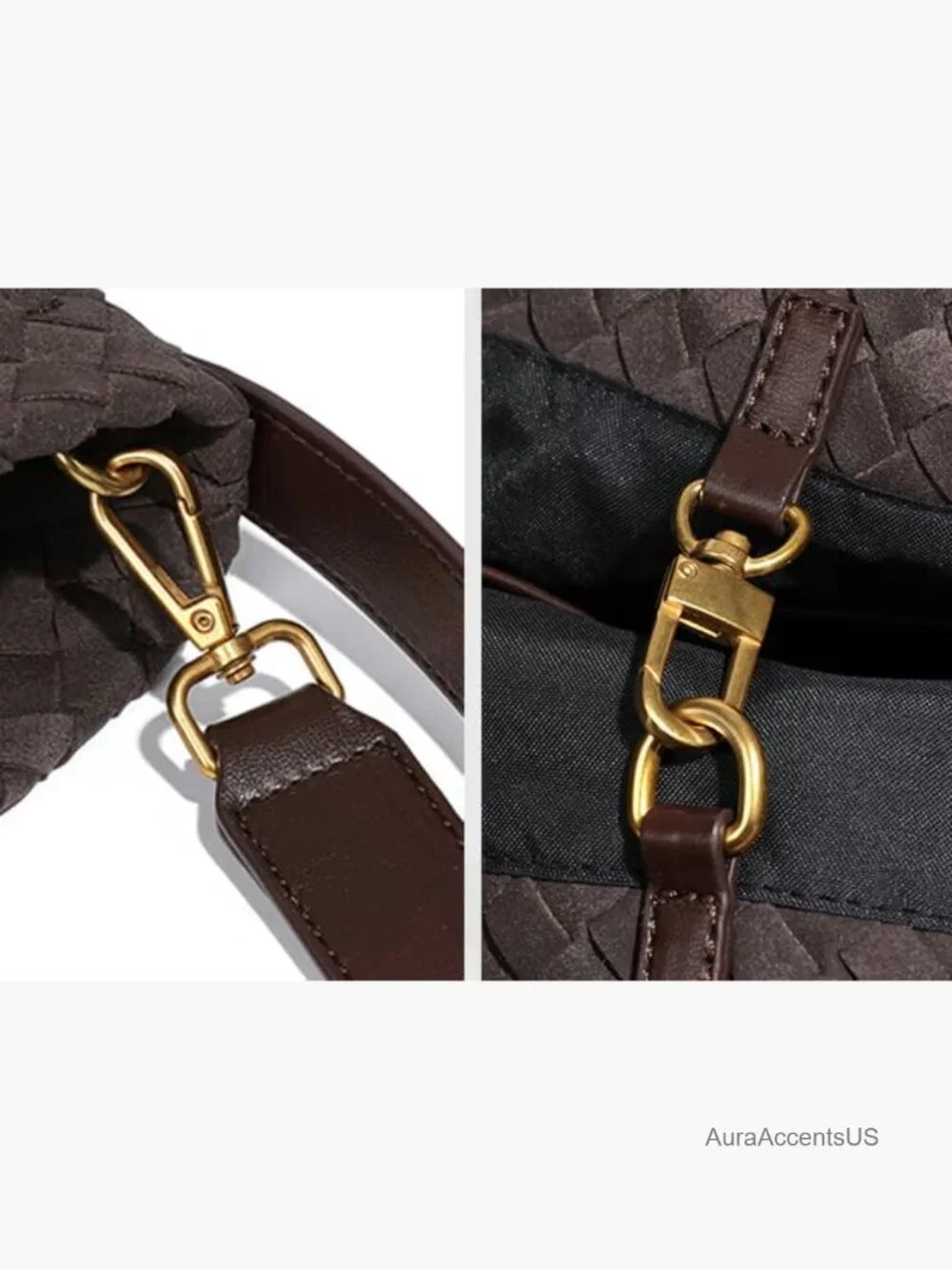 Woven Faux Suede Hobo Shoulder Bag Tote Satchel - Picture 4 of 5